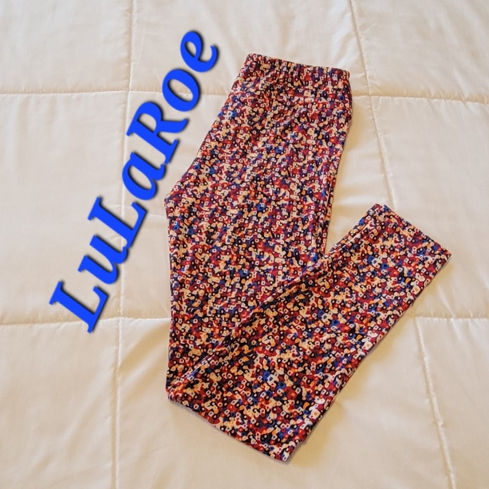 LuLaRoe Vibrant Geometric Squares & Circles Abstract Design Leggings. O/S